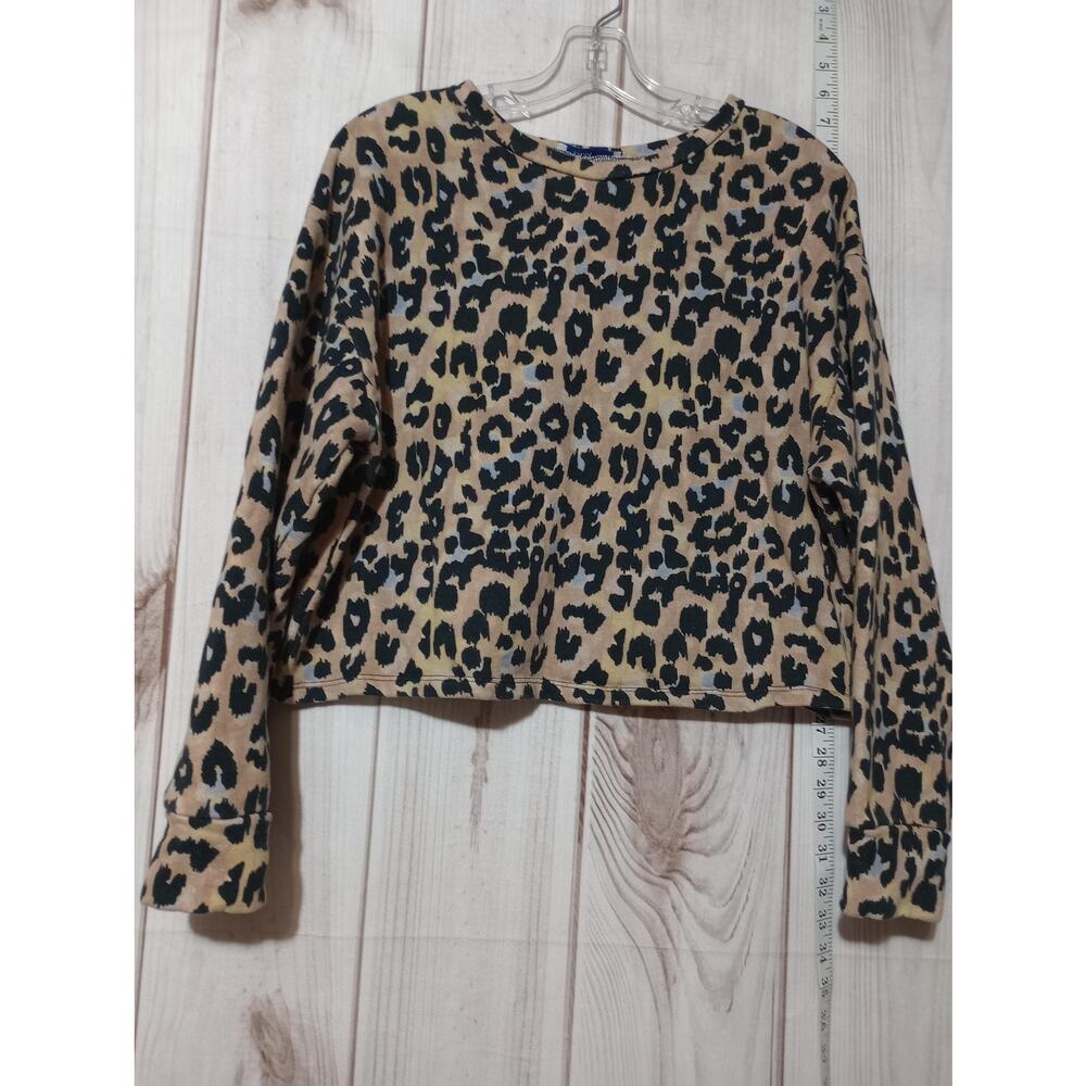 Zara Sweater Womens Medium Brown Black Leopard Print Long Sleeve Pullover Basic‎